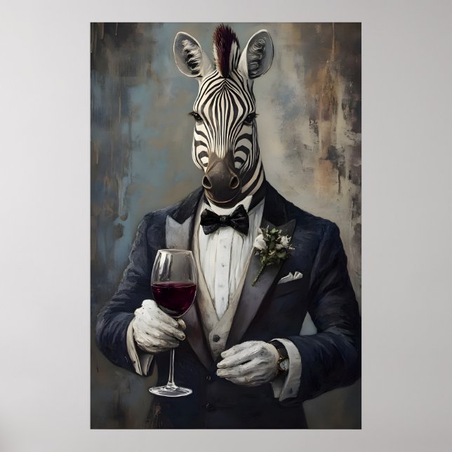 Zebra im Smoking Poster, Tierposter, Zebra im Poster (Vorne)