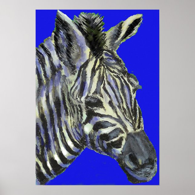 Zebra in blau - Poster (Vorne)