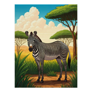 Zebra in der afrikanischen Savanne Poster