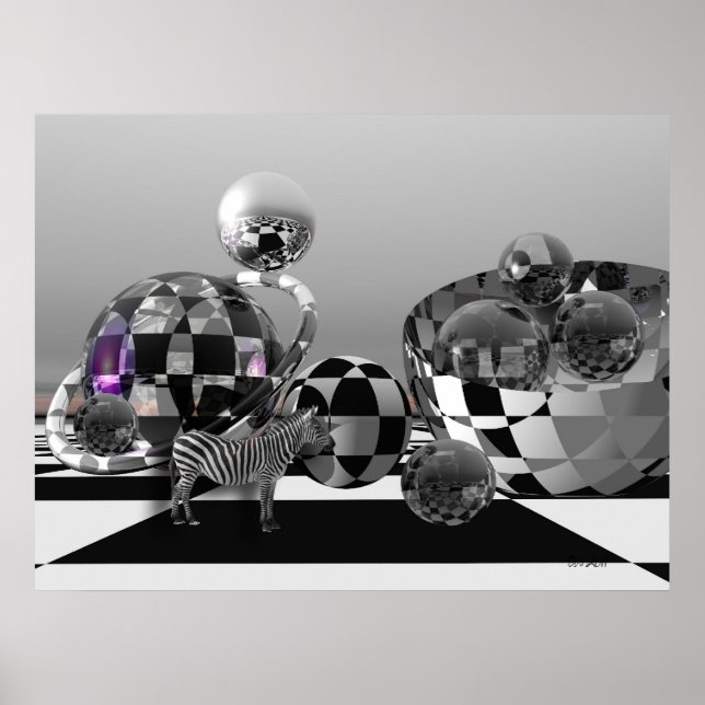 Zebra in einer B&W-Sci-Fi-Welt Poster (Vorne)