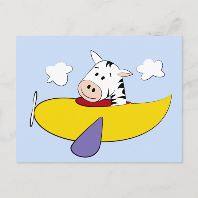 Zebra in farbenfrohen Flugzeugkindern Postkarte (Vorderseite)