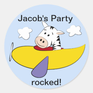 Zebra in farbenfrohen Flugzeugkindern Runder Aufkleber