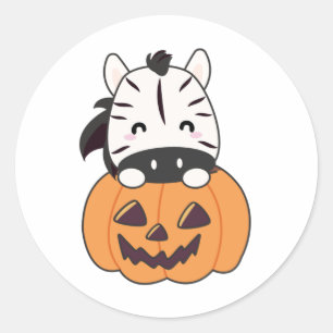 Zebra in Pumpkin Niedlich Zebras Happy Halloween Runder Aufkleber