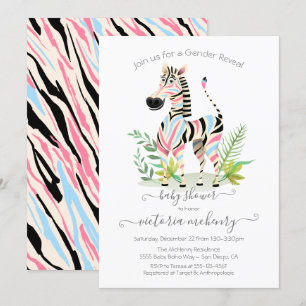 Zebra Jungle Gender Reveal Baby Shower Einladung