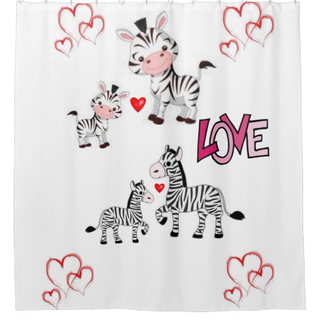 Zebra Kindervalentiner Duschvorhang weiß (Vorderseite)