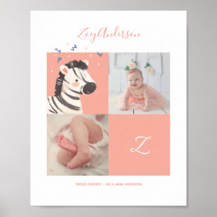 Zebra Konfetti• Alphabet Monogram Süße Babyparty Poster