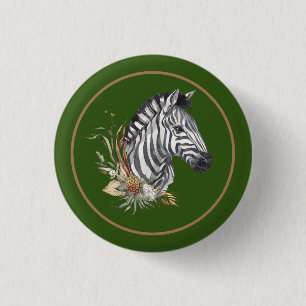 Zebra-Kopf-Savanna-Blume Aquarellbild Button