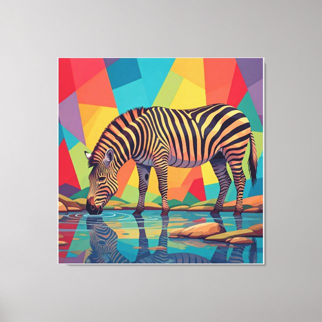 Zebra Kunst in mehrfarbigen Farben und surreales D Leinwanddruck (Vorderseite)