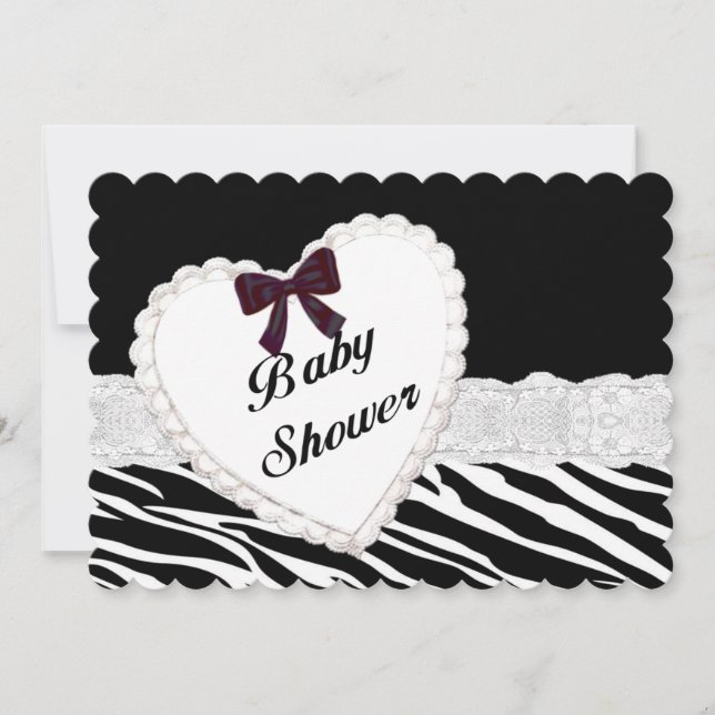 Zebra Lace Heart Baby Shower Einladung (Vorderseite)