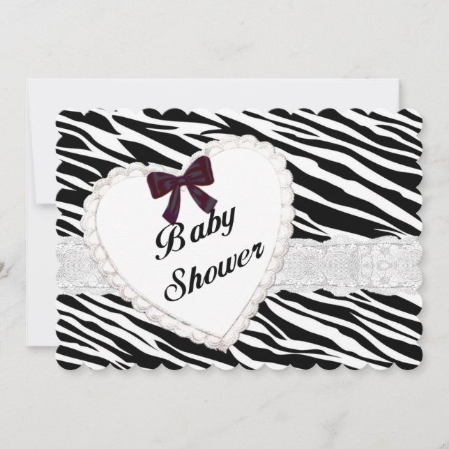 Zebra Lace Heart Baby Shower Einladung (Vorderseite)