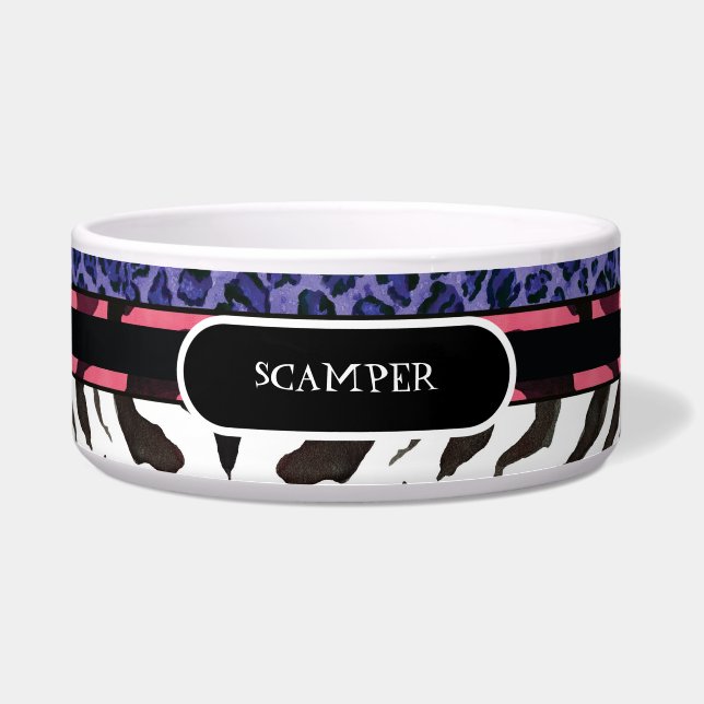 Zebra-Leopard-Druck-große Hundenahrung, die Teller Napf (Vorderseite)