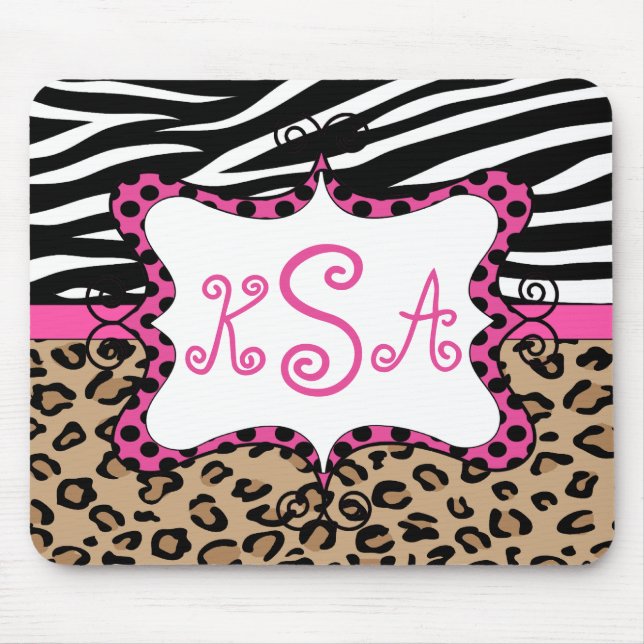 Zebra-Leopard-Druck-personalisiertes Monogramm Mousepad (Vorne)