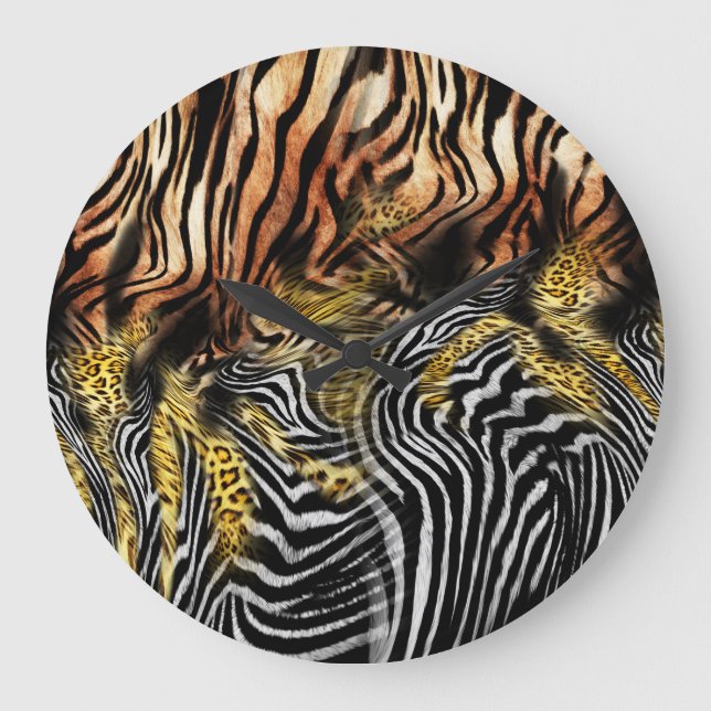 Zebra Leopard-Muster Große Wanduhr (Vorderseite)