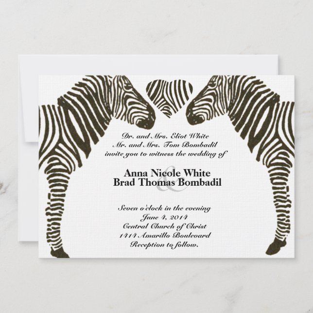 Zebra Liebe Hochzeit Einladung (Vorderseite)
