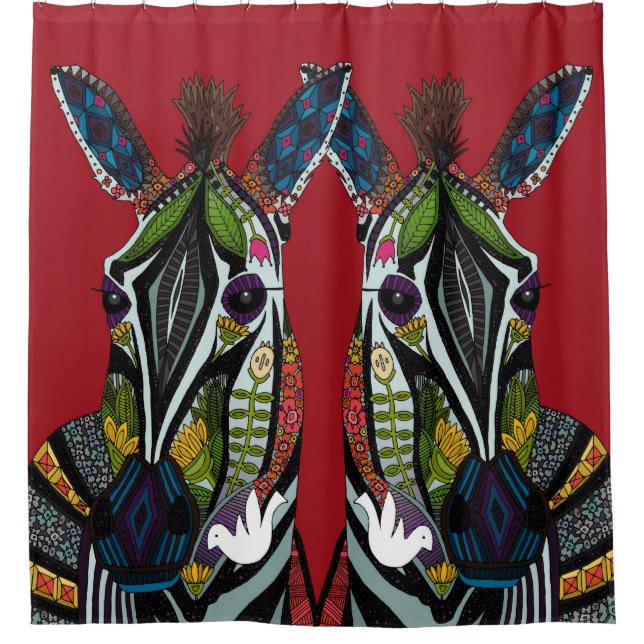 Zebra-Liebe rot Duschvorhang (Vorderseite)