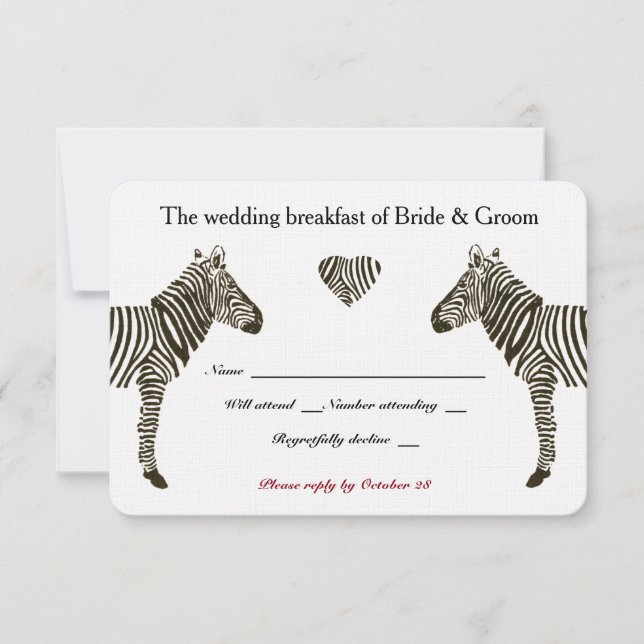 Zebra Liebe Wedding Breakfast UAWG RSVP Karte (Vorderseite)