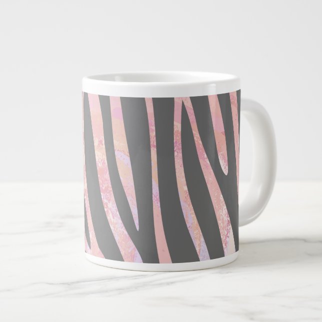 Zebra Light Gray and Pink Print Jumbo-Tasse (Vorderseite Rechts)