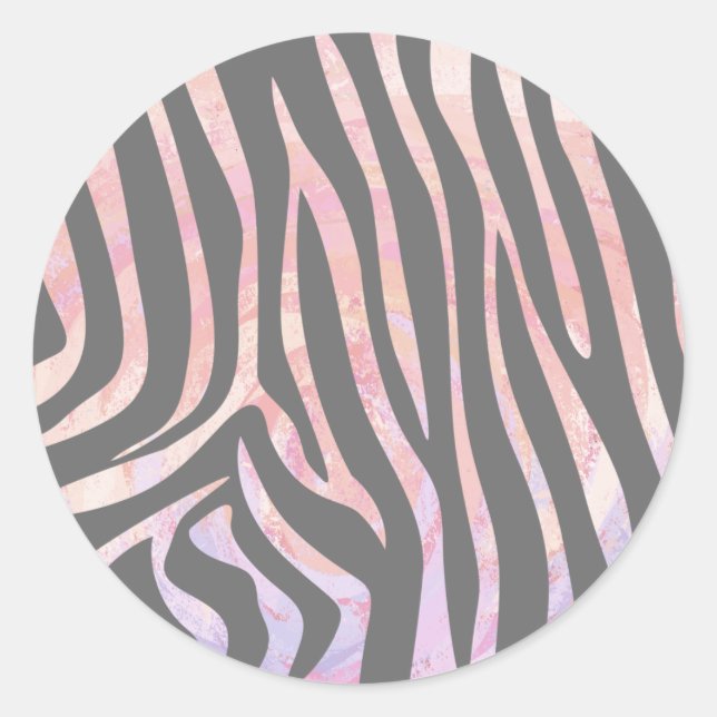 Zebra Light Gray and Pink Print Runder Aufkleber (Vorderseite)