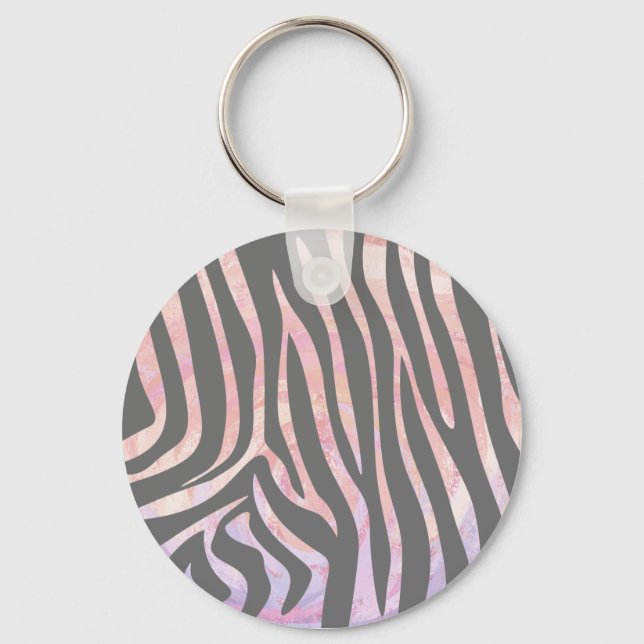 Zebra Light Gray and Pink Print Schlüsselanhänger (Vorderseite)