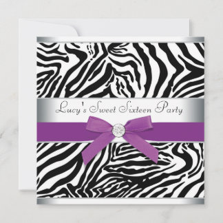 Zebra Lila Bow Lila Zebra Sweet 16 Geburtstag Einladung