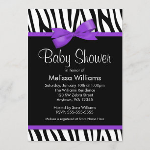 Zebra-lila Druckbogen-Baby-Dusche Einladung