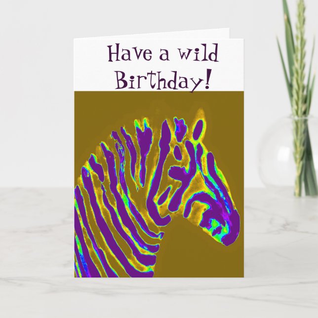Zebra Lila Gold Geburtstag Karte (Vorderseite)