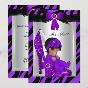 Zebra Lila High Heels Baby Shower Ethnische Mädche Einladung