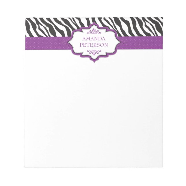 Zebra Lila Ribbon Notepad Notizblock (Vorderseite)