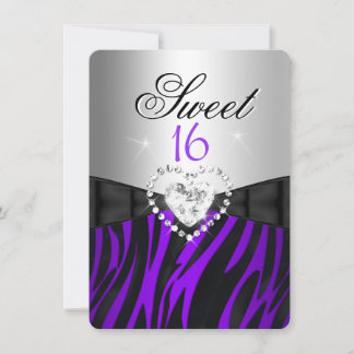 Zebra Lila Silber Sweet 16 16 Geburtstag Einladung