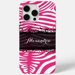 Zebra Lovers Pattern Pink und Schwarz iPhone 15 Pro Max Hülle