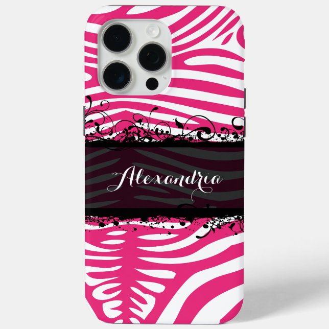 Zebra Lovers Pattern Pink und Schwarz Case-Mate iPhone Hülle (Rückseite)