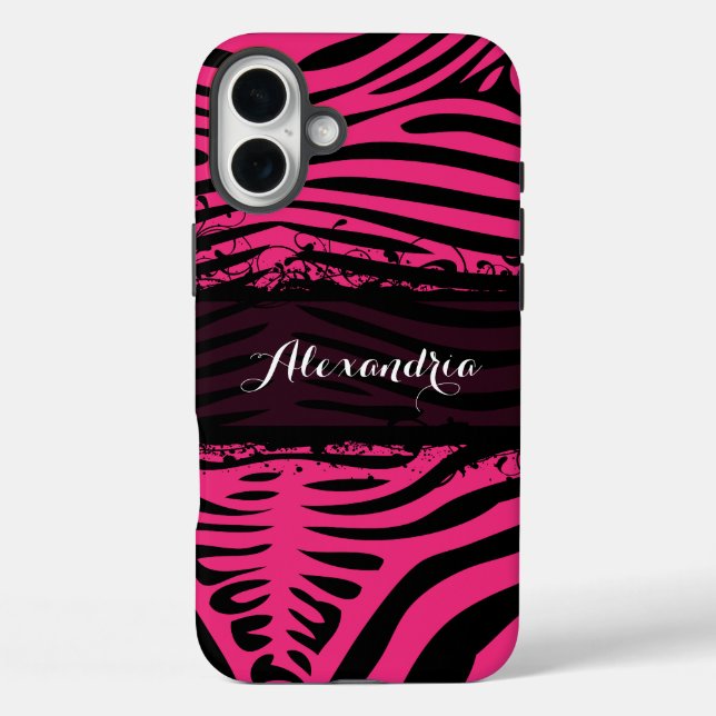 Zebra Lovers Pattern Pink und Schwarz Case-Mate iPhone Hülle (Rückseite)