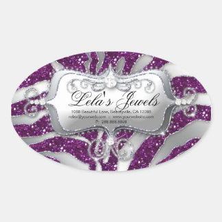 Zebra Luxury Juweliersticker Lila Sparkle Silver Ovaler Aufkleber