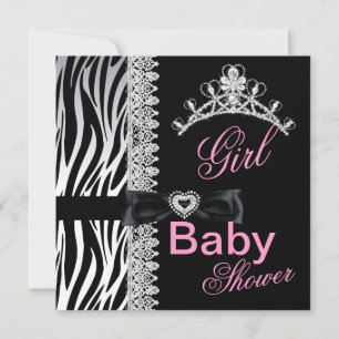 Zebra-Mädchen-Baby-Party-Prinzessinnen-Tiara Einladung