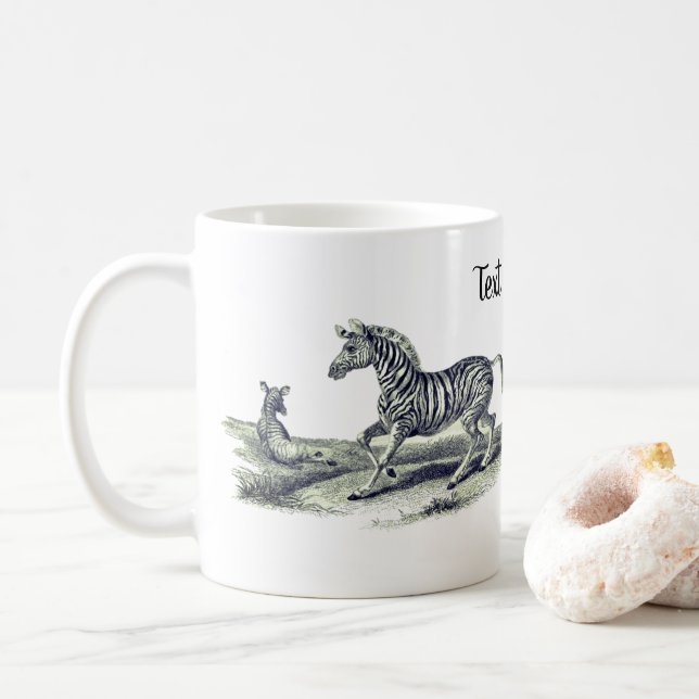 Zebra Mare and Foal Vintag Art Kaffeetasse (Mit Donut)