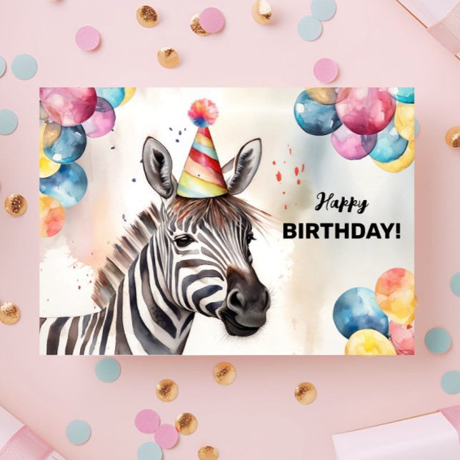 Zebra mit Balloons und Party Happy Birthday Karte (Von Creator hochgeladen)