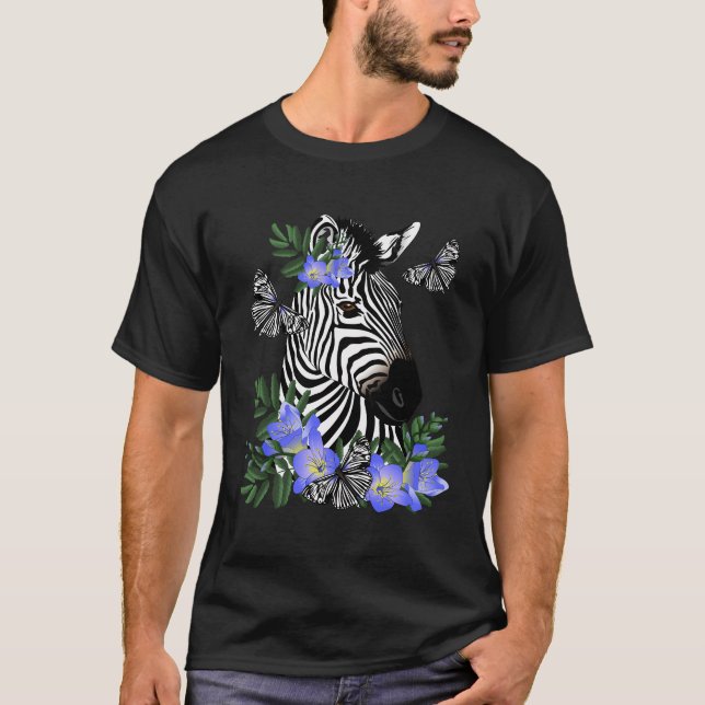 Zebra mit Blue Freesia T-Shirt (Vorderseite)