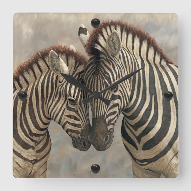Zebra mit Colt Quadratische Wanduhr (Vorderseite)