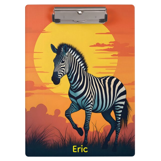 Zebra mit gelber Sonne und orangem Himmel Klemmbrett (Vorderseite)