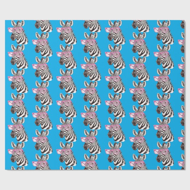 Zebra mit Pink Glasses Blue Bg Geschenkpapier (Flach)