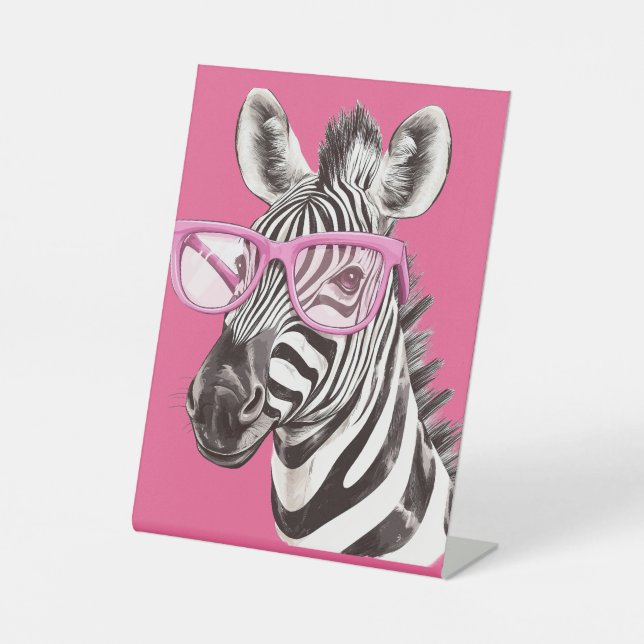 Zebra mit Pink Glasses Party-Zeichen Sockelschild (Vorderseite)