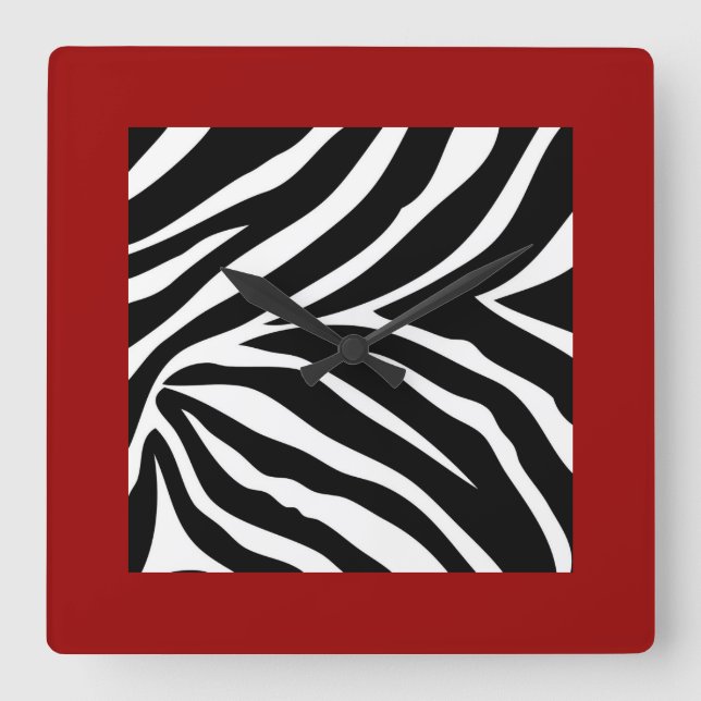 Zebra mit Red Trim Clock Quadratische Wanduhr (Vorderseite)