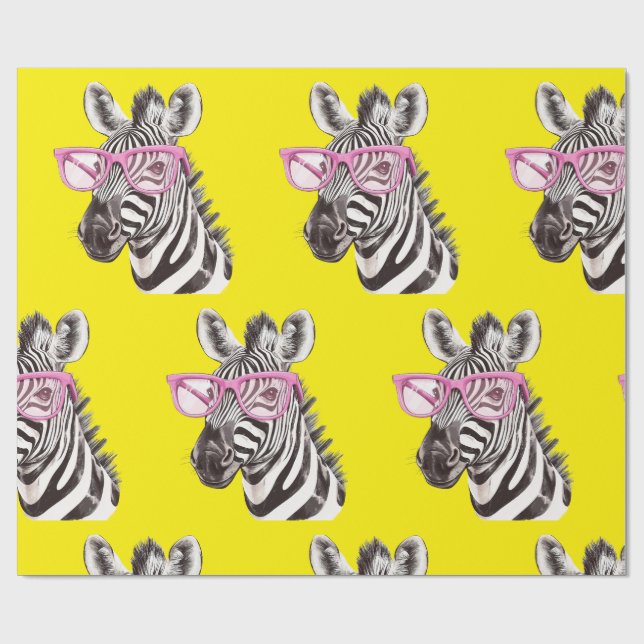 Zebra mit rosa Brille Geschenkpapier (Flach)