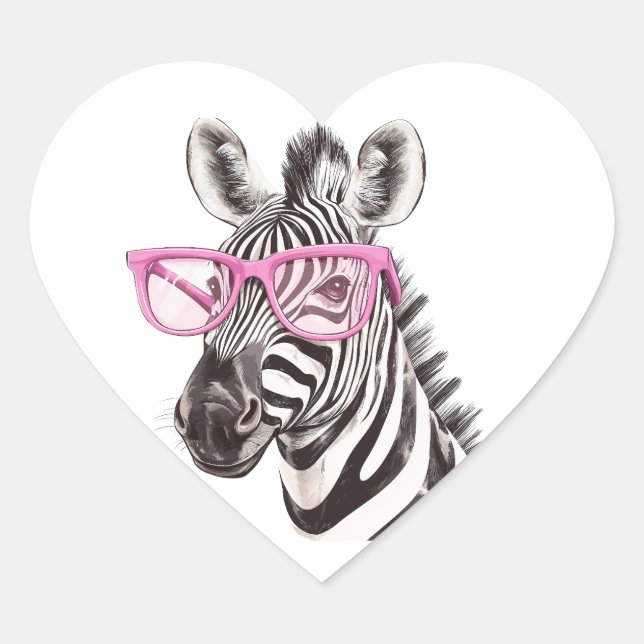 Zebra mit rosa Brille Herz-Aufkleber (Vorderseite)