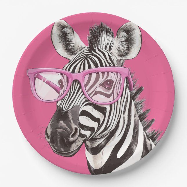 Zebra mit rosa Brille Pappteller (Vorderseite)