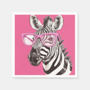 Zebra mit rosa Brille - rosa Hintergrund Serviette