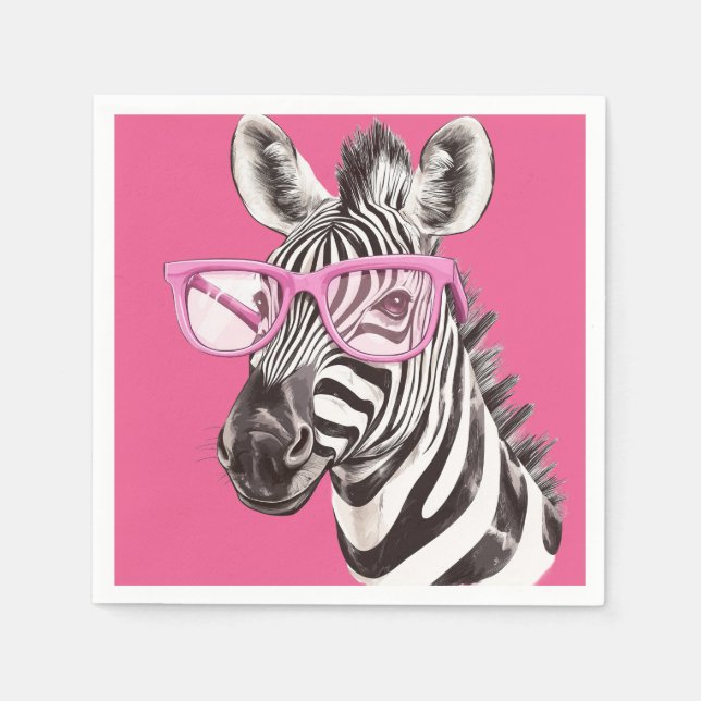 Zebra mit rosa Brille - rosa Hintergrund Serviette (Vorderseite)