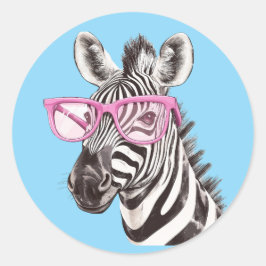 Zebra mit rosa Brillen Aufkleber Blue Background