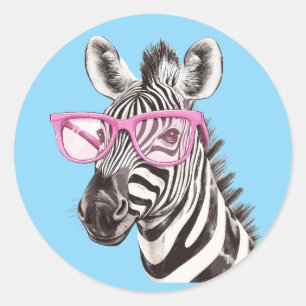 Zebra mit rosa Brillen Aufkleber Blue Background