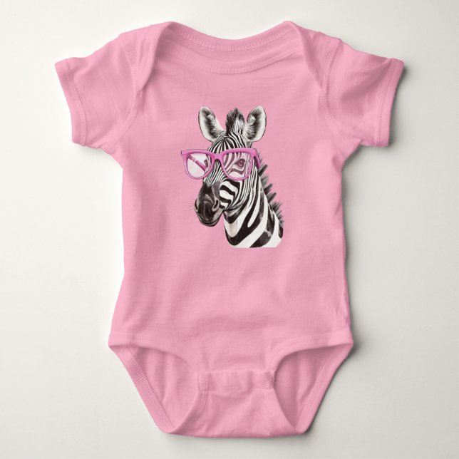 Zebra mit rosa Brillenfarben, Bodysanzüge und 1-St Baby Strampler (Vorderseite)